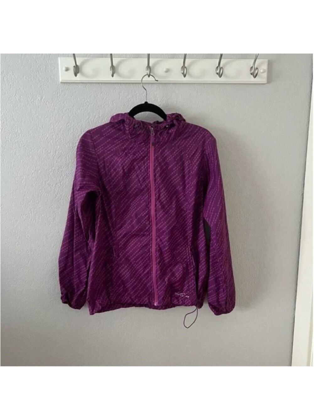 Eddie Bauer Purple Patterned Hooded Windbreaker Jacket